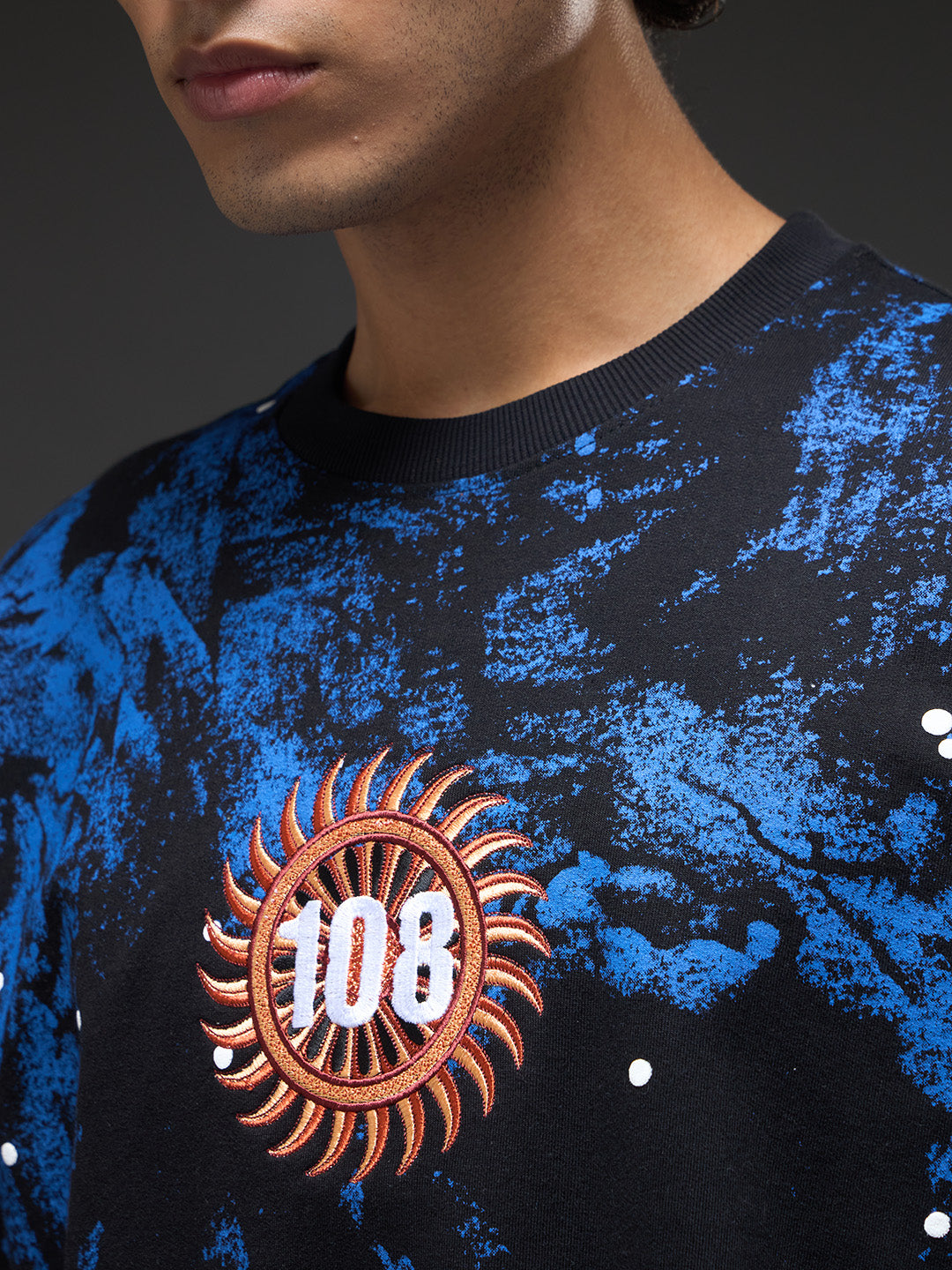 Oversized Vishwaroop T-shirt by Rudrajap featuring bold graphic print on soft cotton fabric.