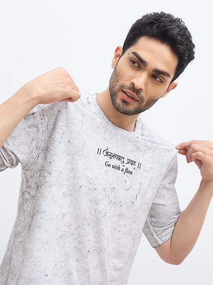White Acid Wash Oversized T-Shirt – “अनुगच्छतु प्रवाहं” Sanskrit Quote