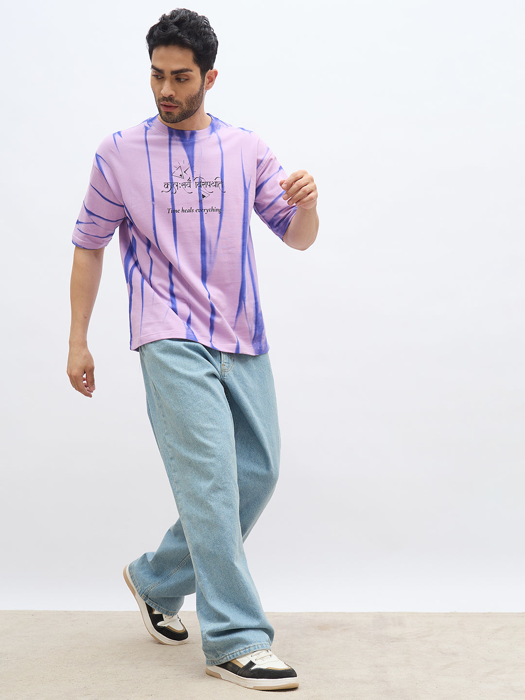 Lavender Spray Print T-Shirt – "कालः सर्वं विरोपयति" (Time Heals Everything)