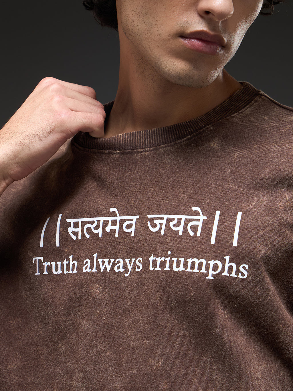 Oversized Rudrajap Awakening Trinity Pack T-shirts in royal blue, moss green, and brown, laid flat showing the pack of three.
