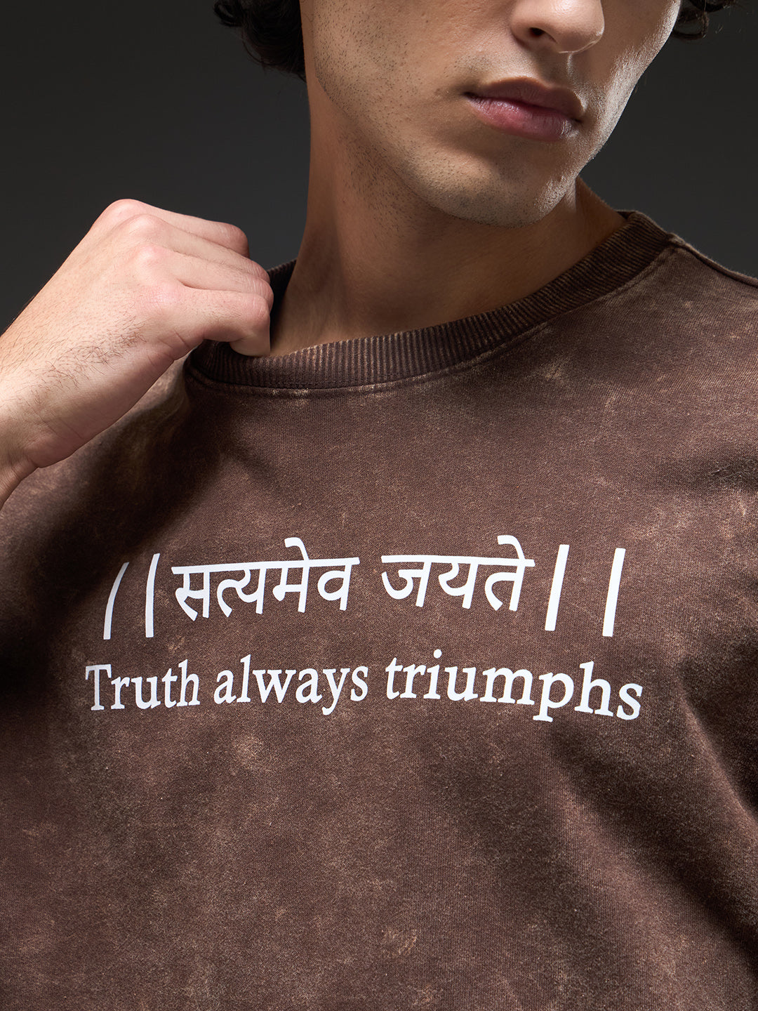 Oversized Rudrajap Awakening Trinity Pack T-shirts in royal blue, moss green, and brown, laid flat showing the pack of three.