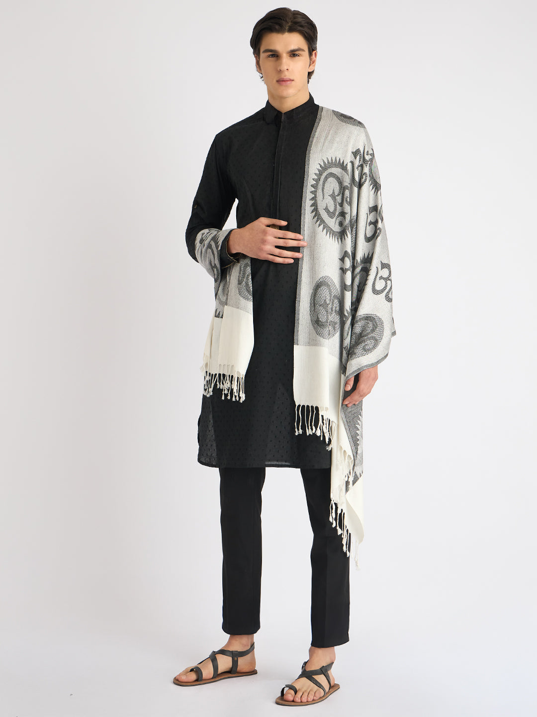 OM Printed (Black And White) reversible Stole for Men and Women by Rudrajap - Rudrajap