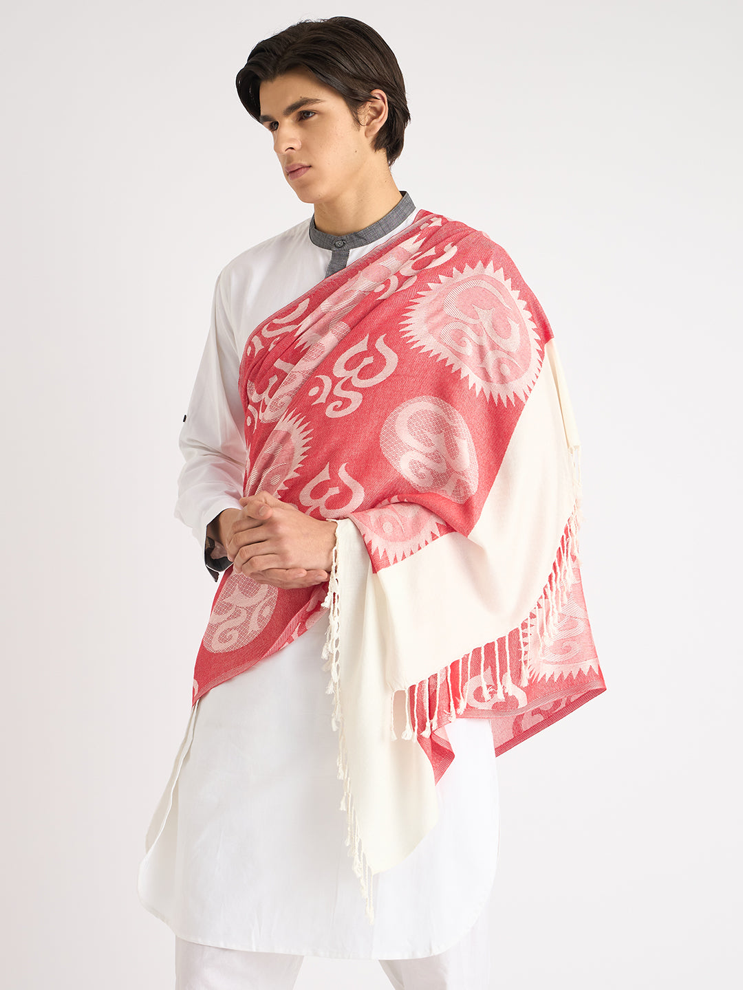 Om written (Red and white) reversible Stole for men and women - Rudrajap