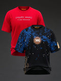 Rudrajap Blessed Cosmos oversized T-shirt combo with red embroidery and Vishwaroop design, pack of 2, casual and stylish wear