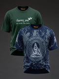 Oversized Rudrajap Flow of Stillness Combo T-shirts in bottle green with embroidery and Shambho design, pack of 2.
