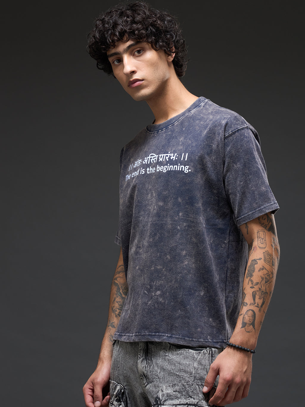 Royal blue oversized burnout T-shirt by Rudrajap featuring a relaxed fit and distressed fabric detail.