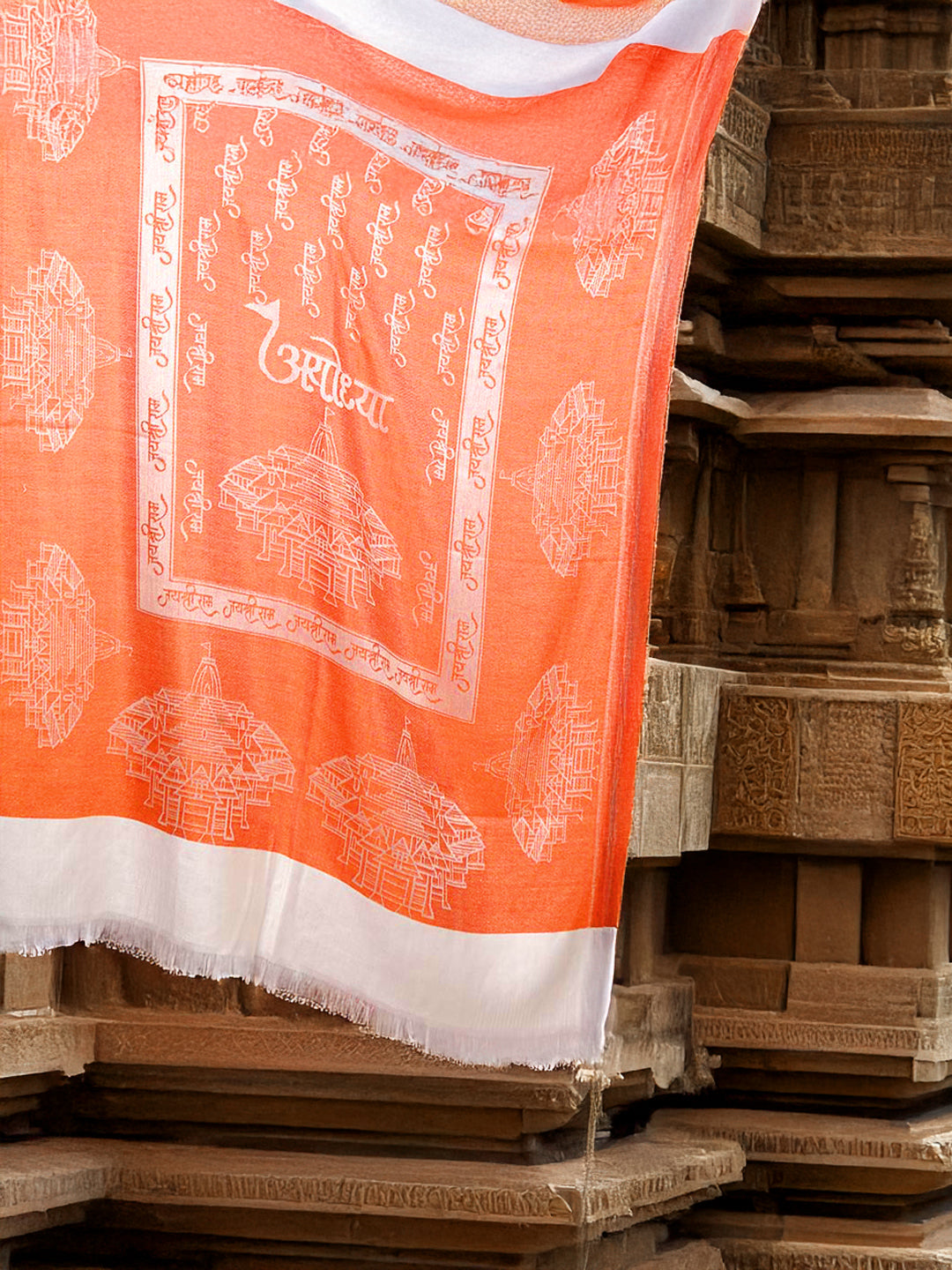 Jai Shree Ram blessing stole with Ajodhya ram mandir print stole by Rudrajap - Rudrajap