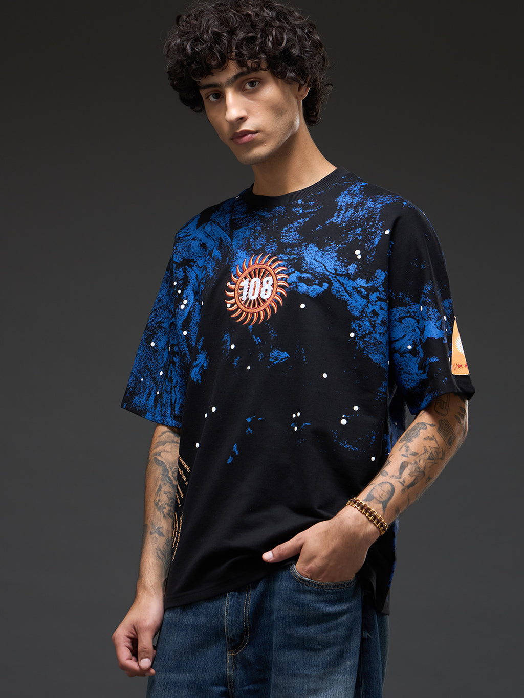 Vishwaroop oversized T-shirt by Rudrajap featuring a relaxed fit and bold graphic design on soft fabric.