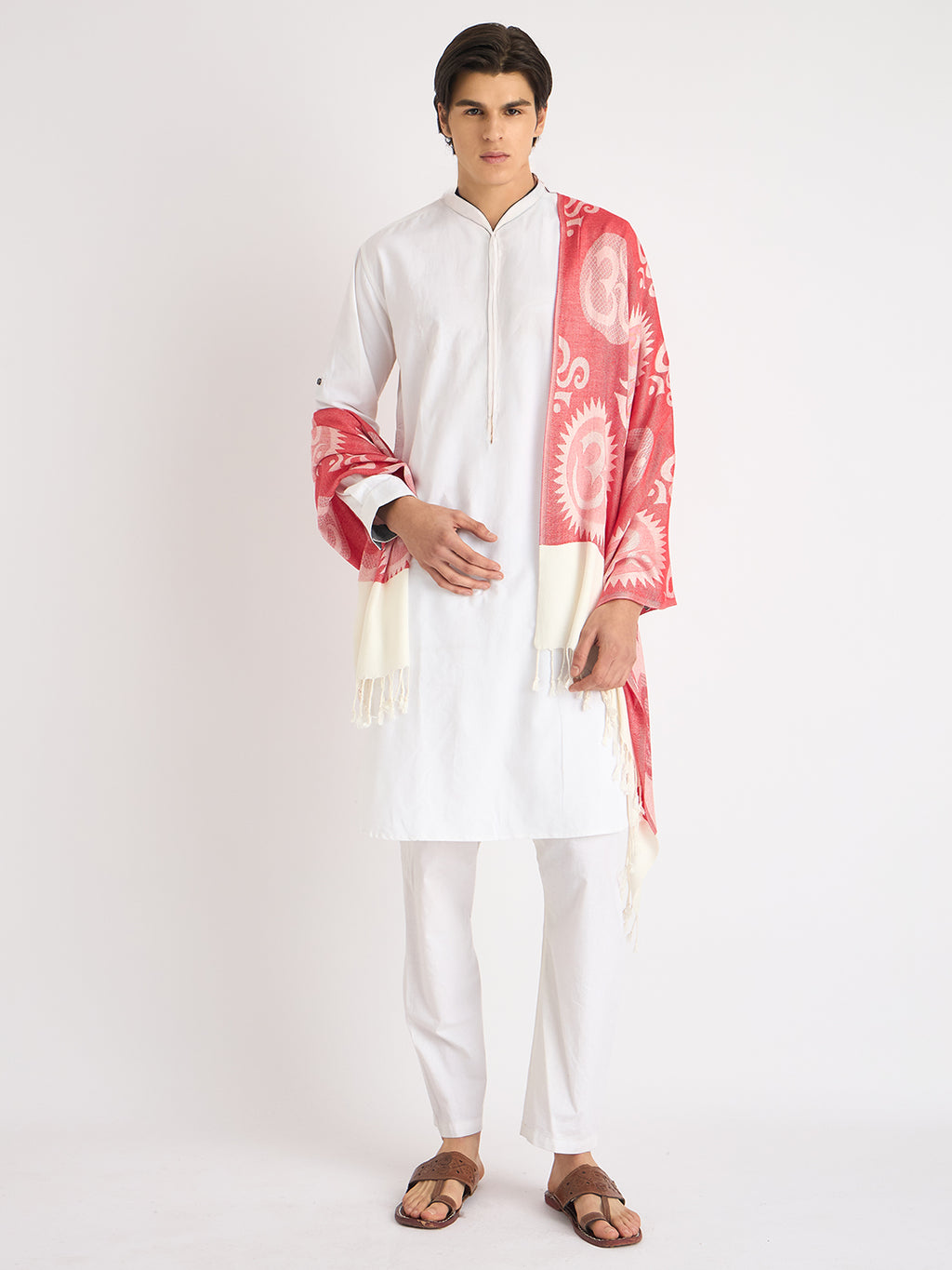 Om written (Red and white) reversible Stole for men and women - Rudrajap