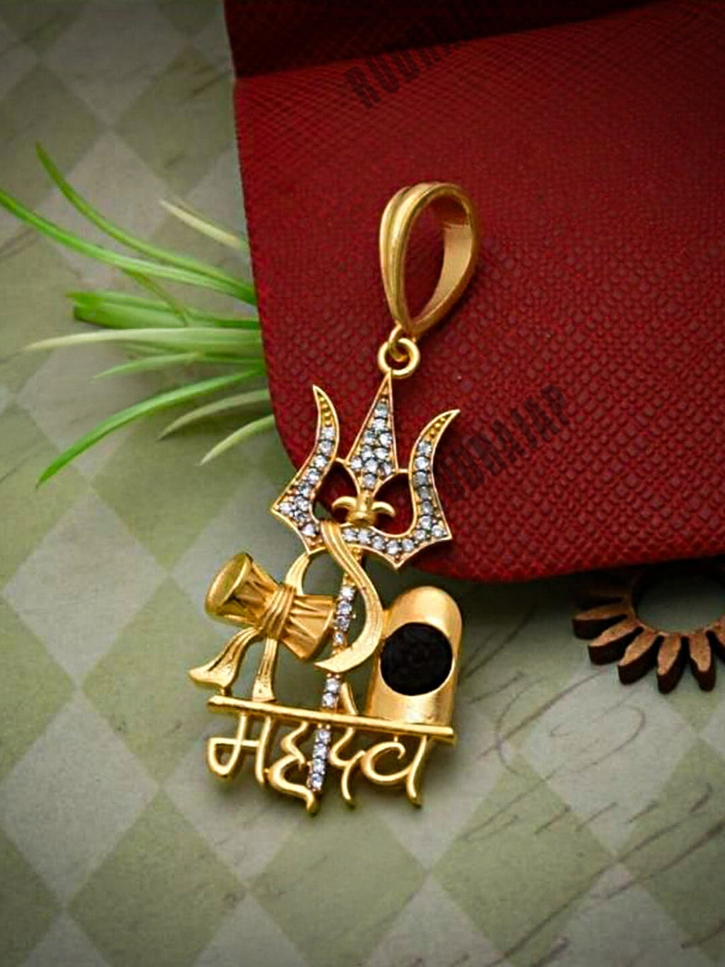 Gold plated Mahadev Damru Pendant with Chain My Store 