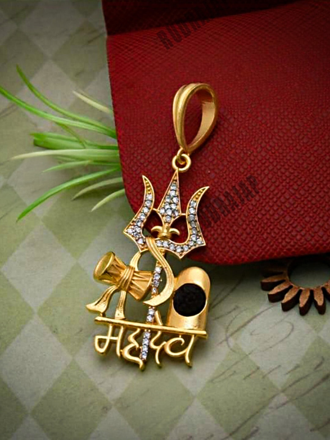 Gold plated Mahadev Damru Pendant with Chain My Store 