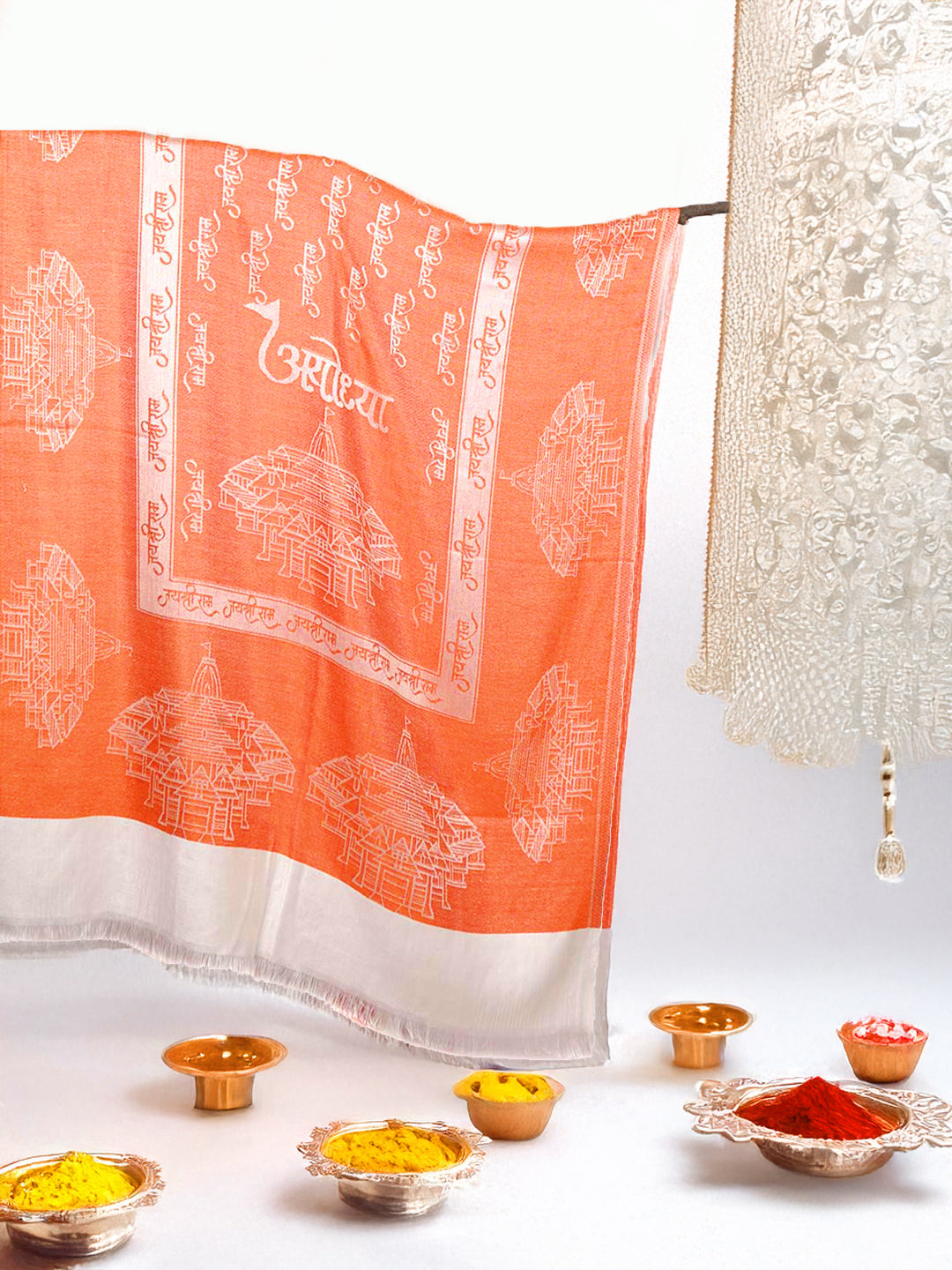 Jai Shree Ram blessing stole with Ajodhya ram mandir print stole by Rudrajap - Rudrajap