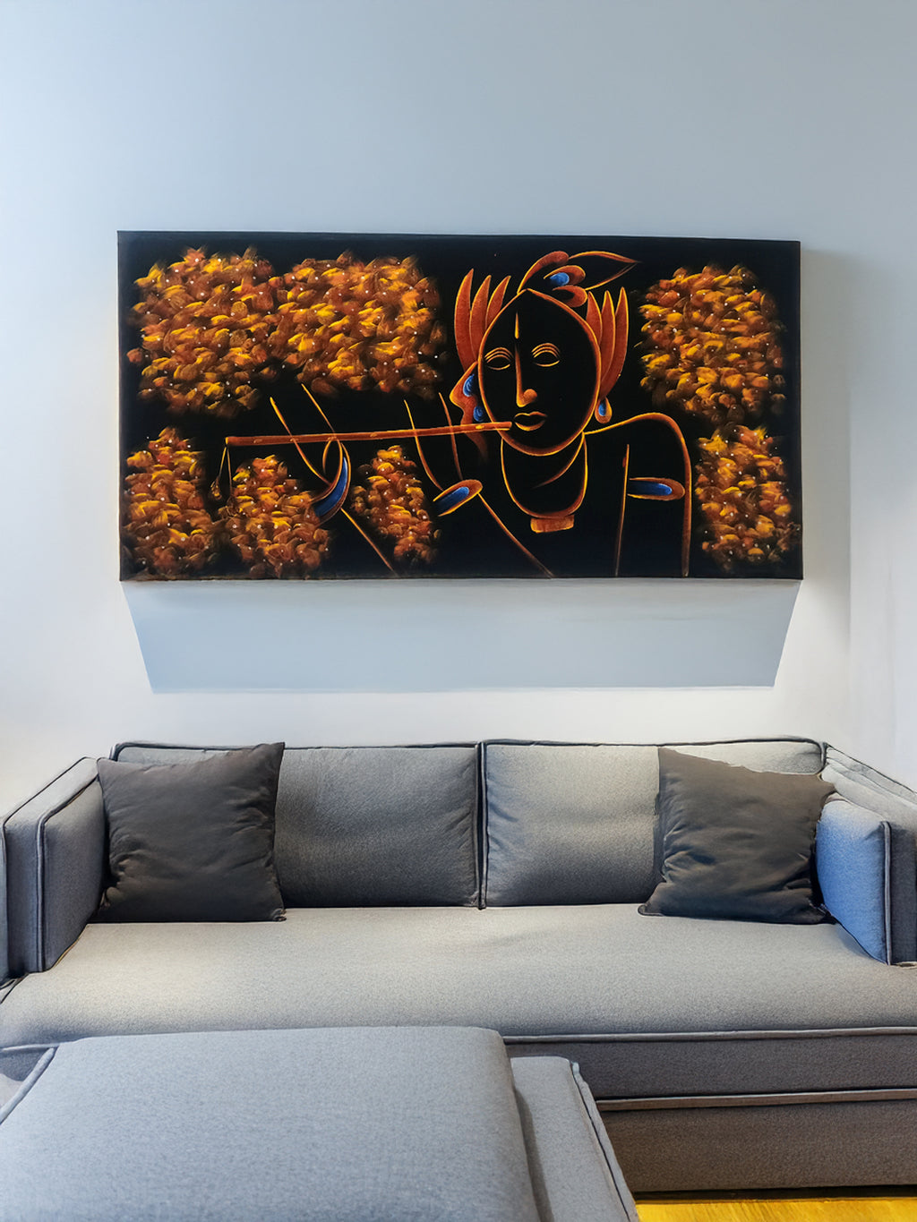 Hand-Painted Velvet Wall Art – Krishna with Flute (Without Frame) - Rudrajap