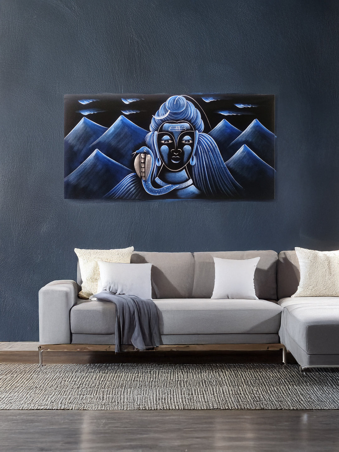 Hand-Painted Velvet Wall Art – Lord Shiva in Kailash Parvat (Without Frame) - Rudrajap