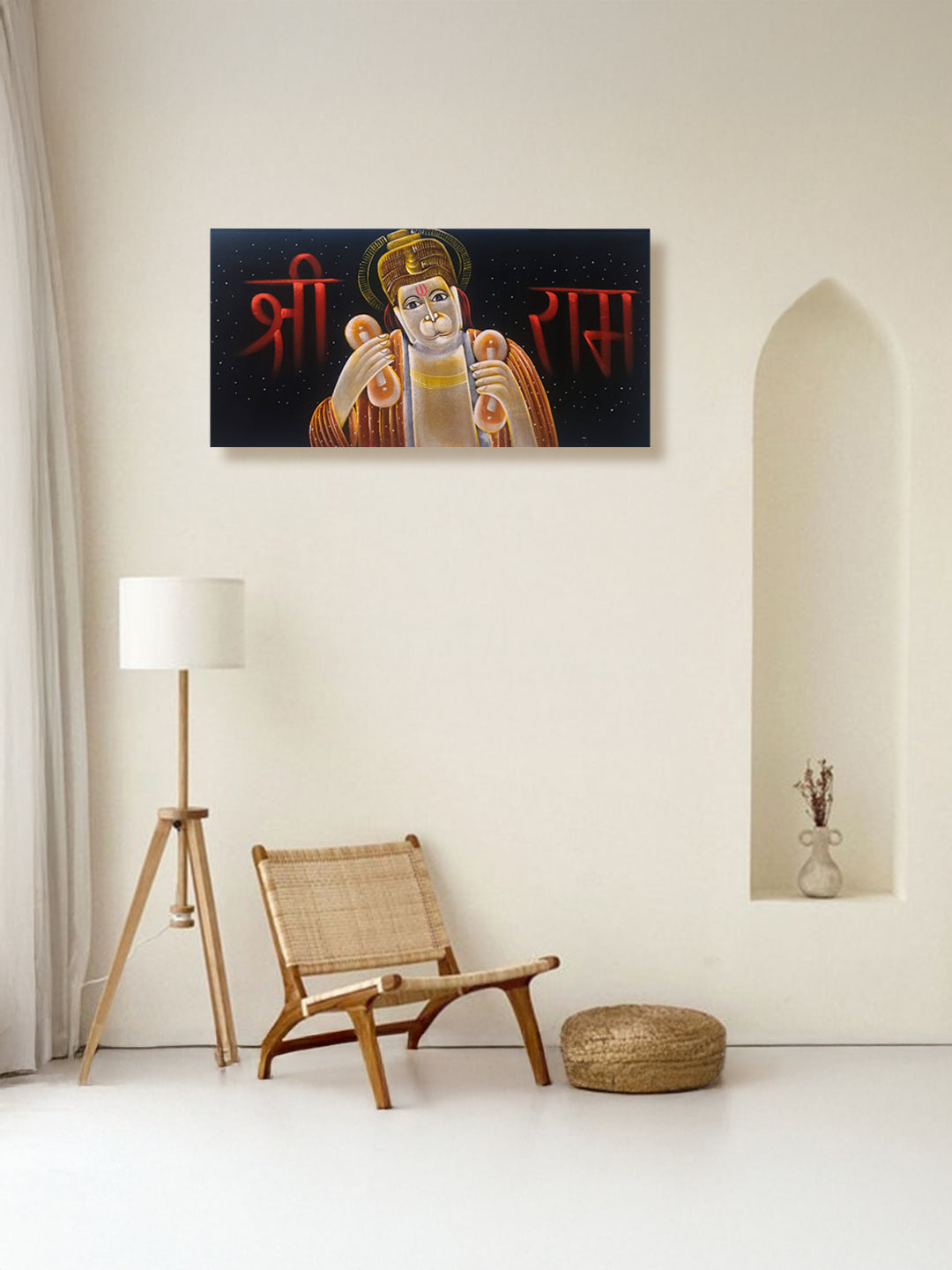 Hand-Painted Velvet Wall Art – Hanuman Ji Chanting Shree Ram (Without Frame) - Rudrajap