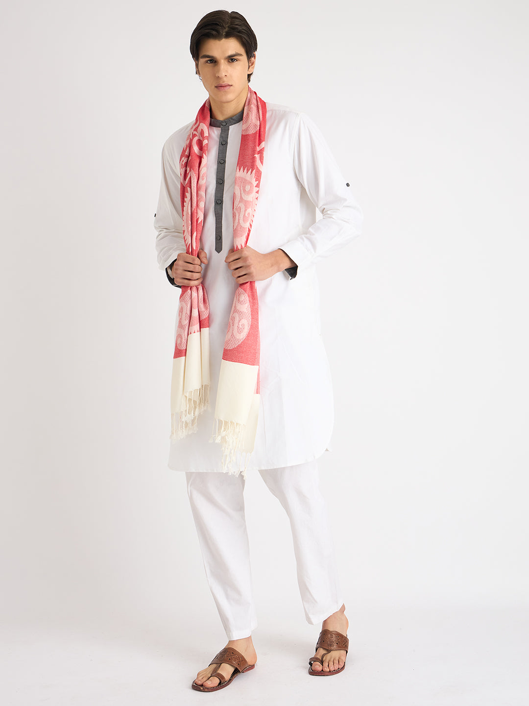 Om written (Red and white) reversible Stole for men and women - Rudrajap