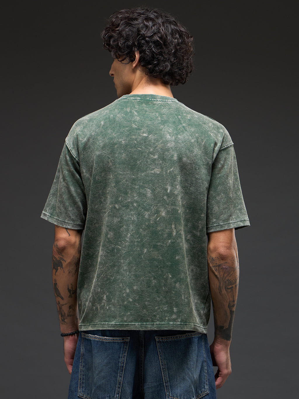 Set of three oversized Rudrajap T-shirts in royal blue, moss green, and brown from the Awakening Trinity Pack, burnout fabric.