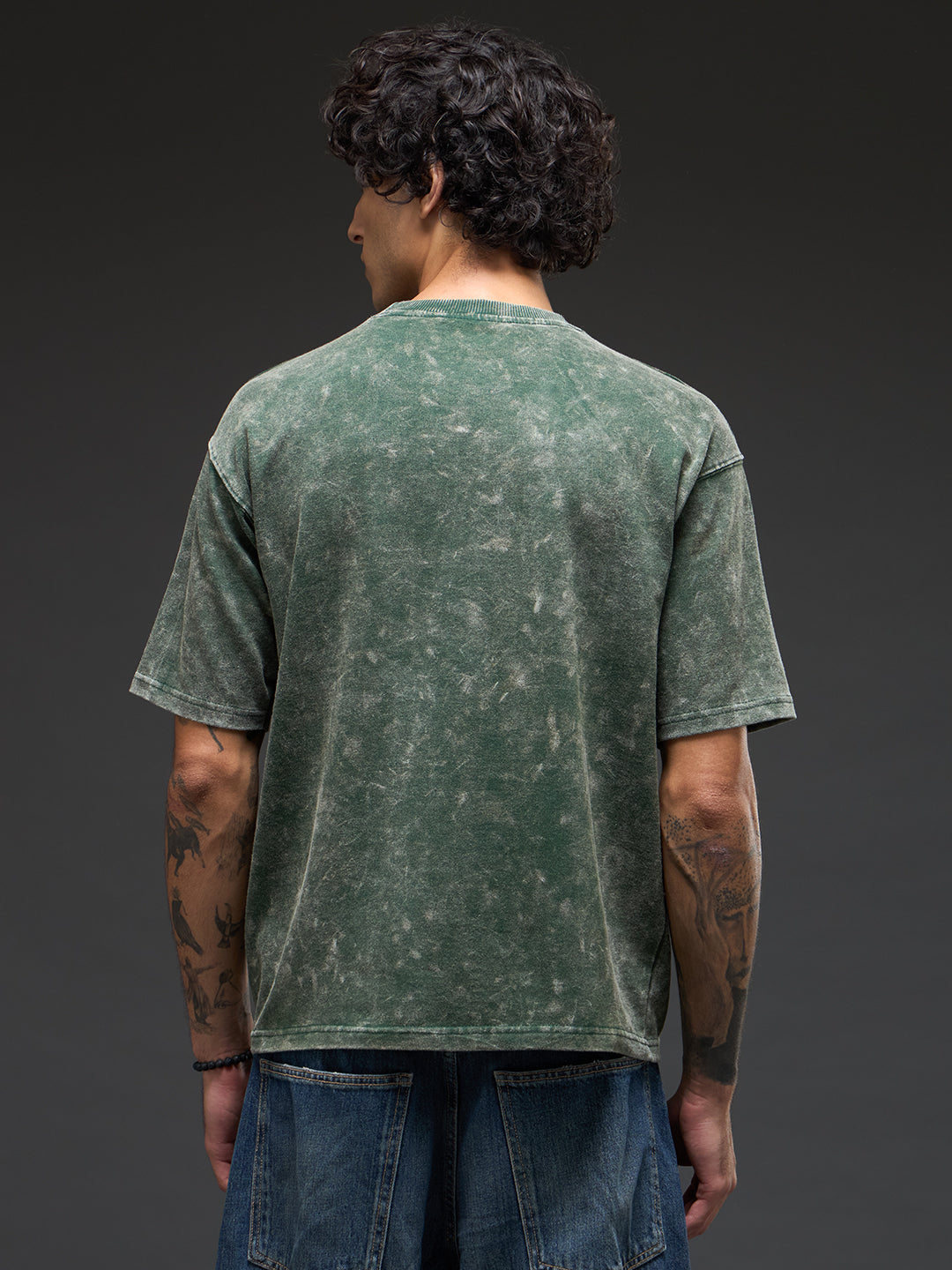Set of three oversized Rudrajap T-shirts in royal blue, moss green, and brown from the Awakening Trinity Pack, burnout fabric.