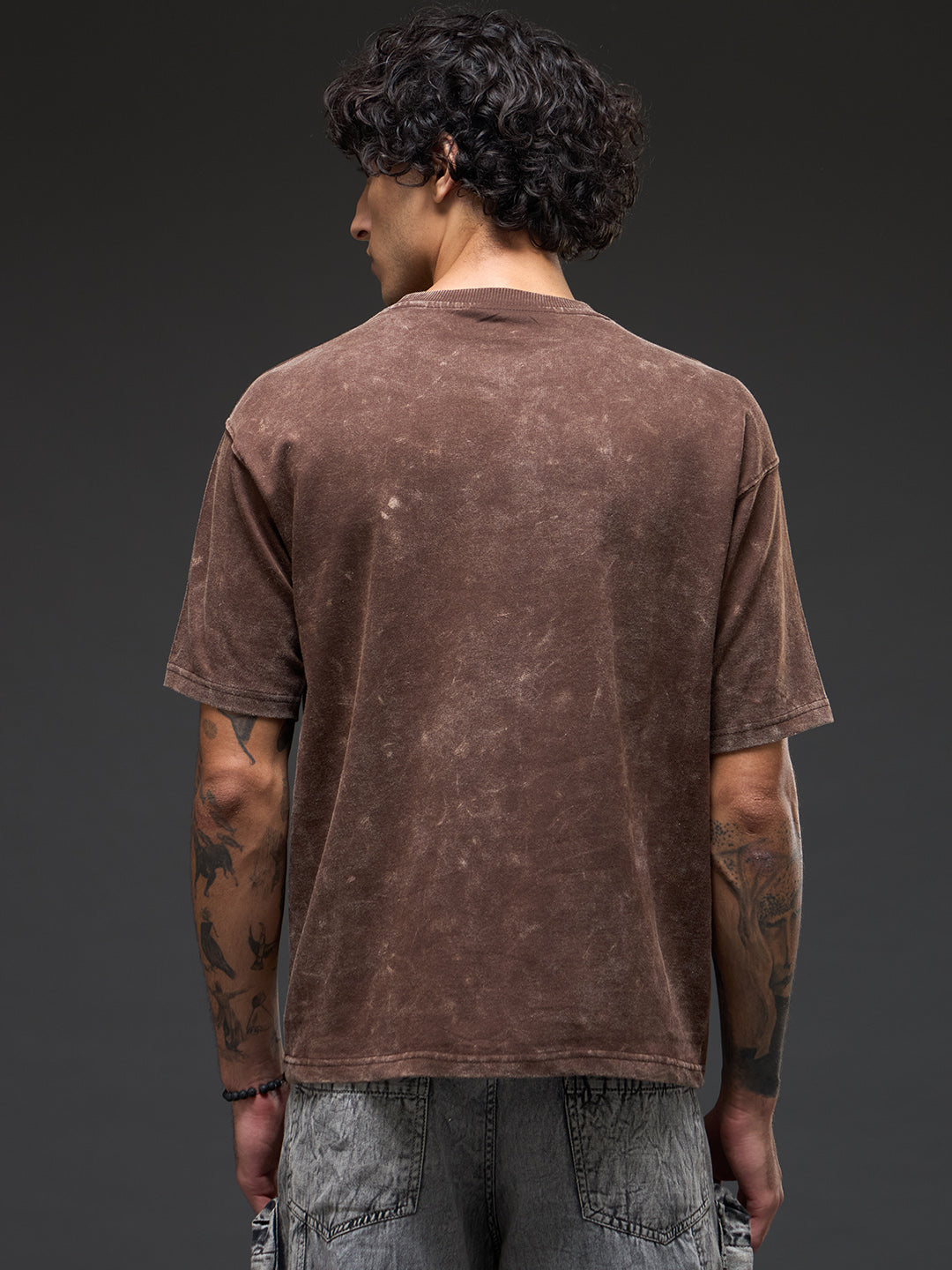 Oversized Rudrajap Dharma Trinity Pack of 3 T-shirts in moss green, brick red, and brown colors, with casual relaxed fit.