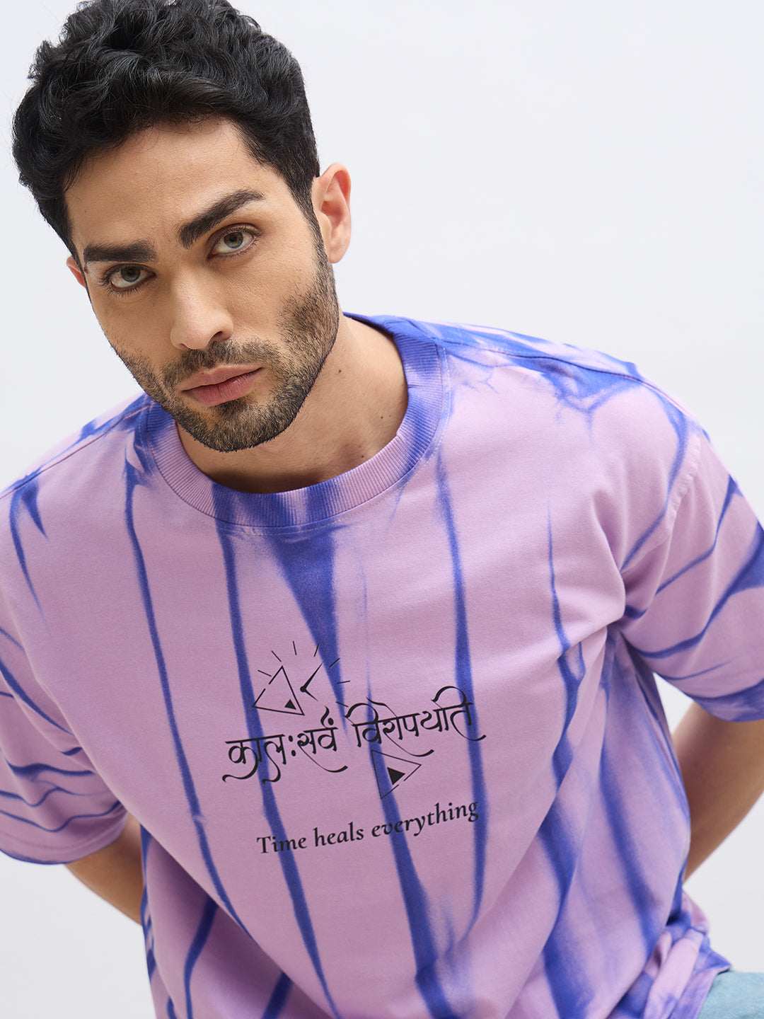 Lavender Spray Print T-Shirt – "कालः सर्वं विरोपयति" (Time Heals Everything)