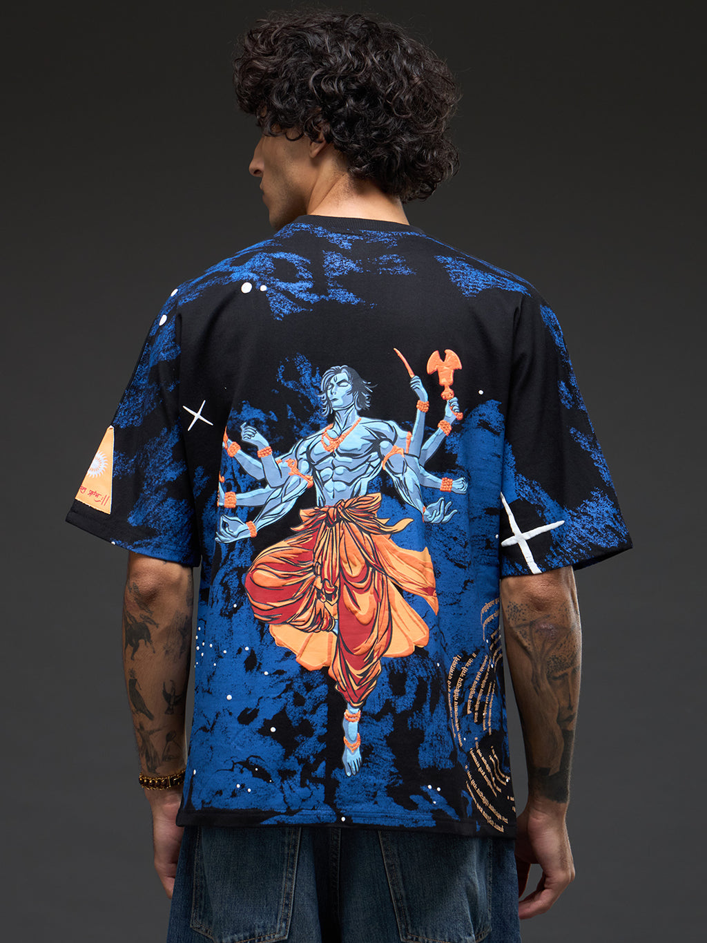 Rudrajap Vishwaroop oversized T-shirt featuring bold graphic design on white fabric, casual fit for streetwear style