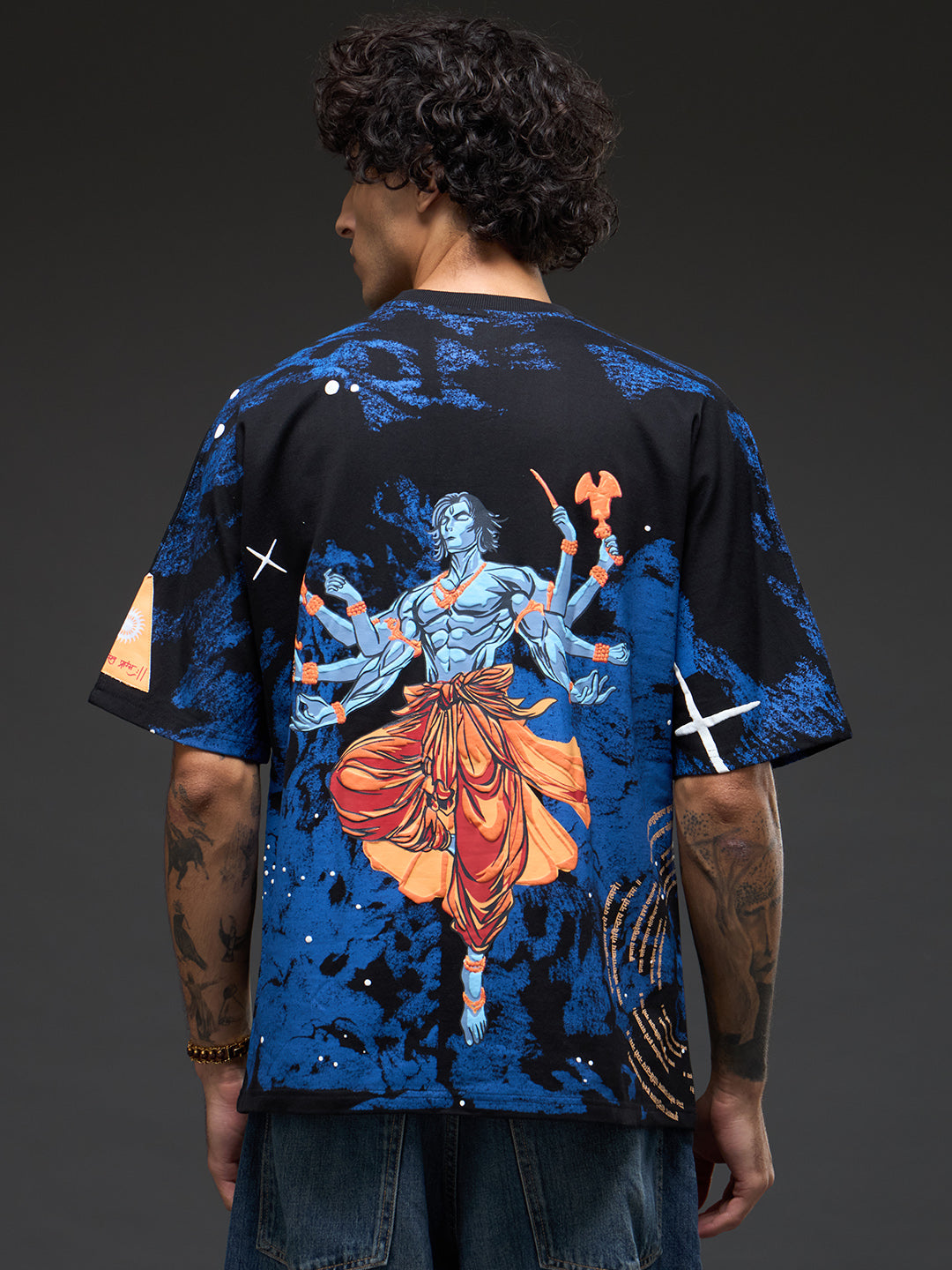Rudrajap Vishwaroop oversized T-shirt featuring bold graphic design on white fabric, casual fit for streetwear style
