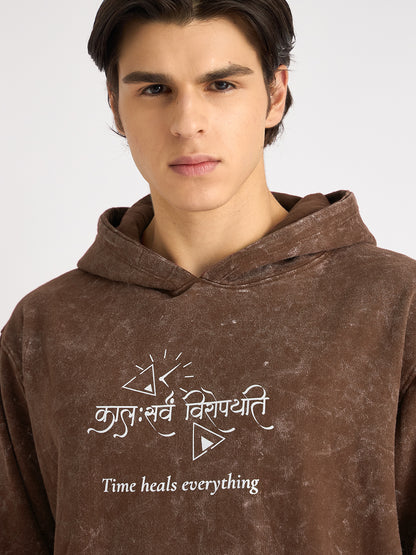 The Healer’s Harmony – Brown Hoodie & Brick Red T-Shirt Combo (कालः सर्वं विरोपयति | ईश्वरः अस्ति मम शक्तिः) - Rudrajap