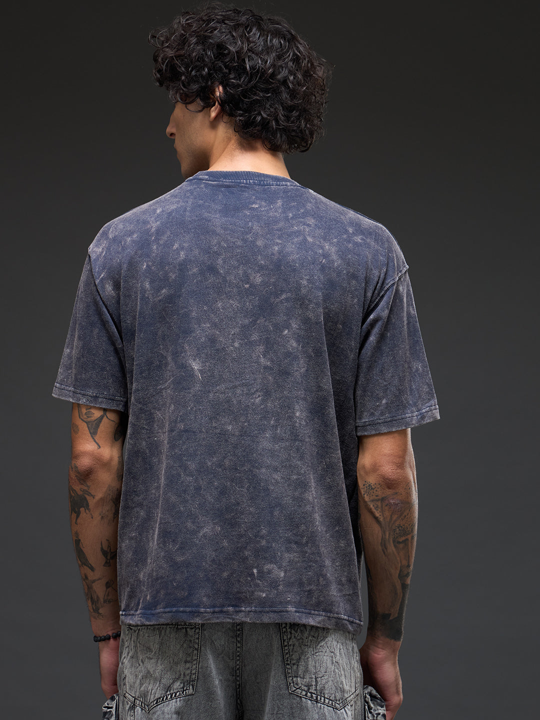 Set of three oversized burnout T-shirts in grey, royal blue, and black from Rudrajap Surrender Pack.
