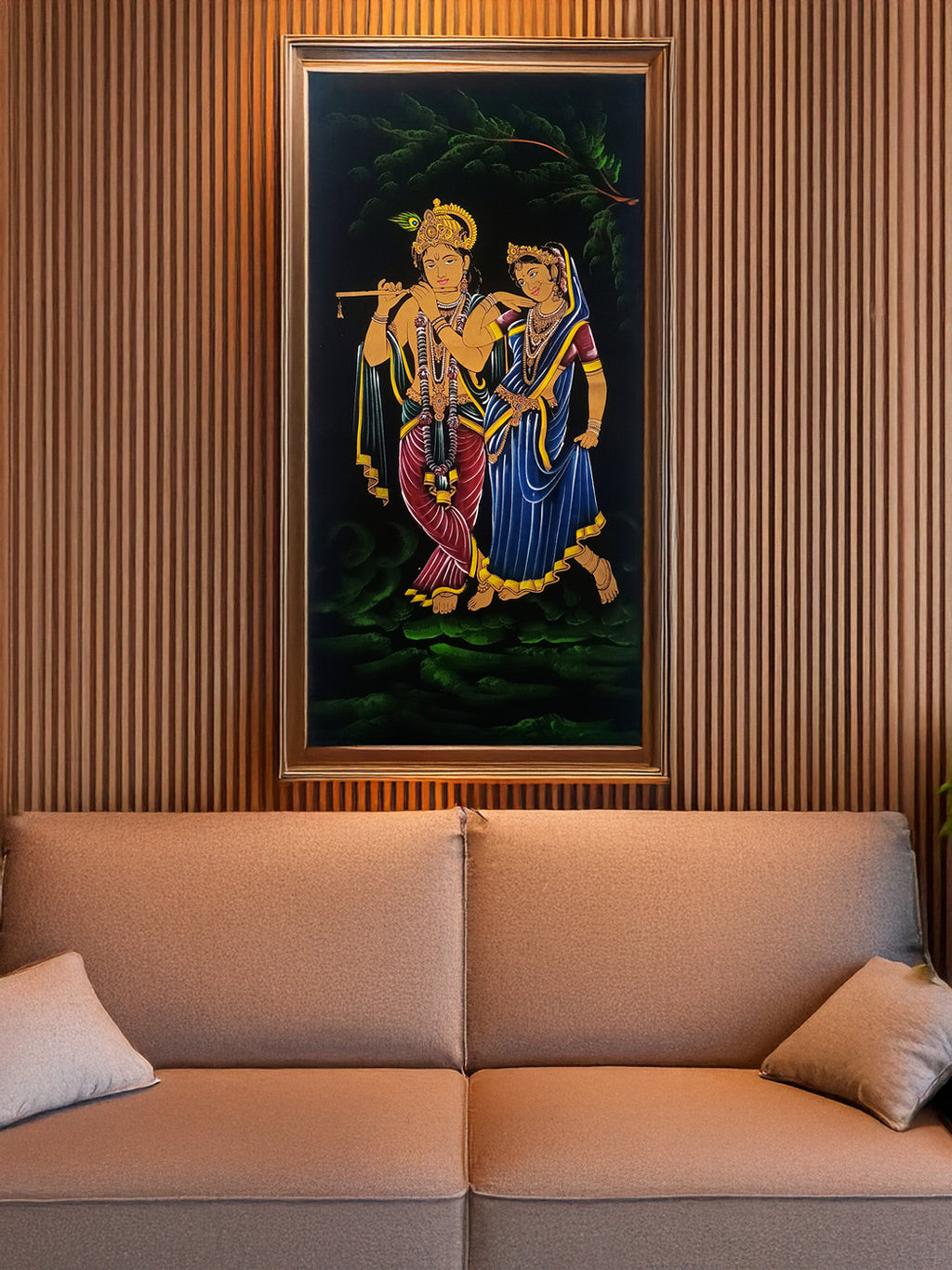 Hand-Painted Velvet Wall Art – Divine Radha Krishna (Without Frame) - Rudrajap