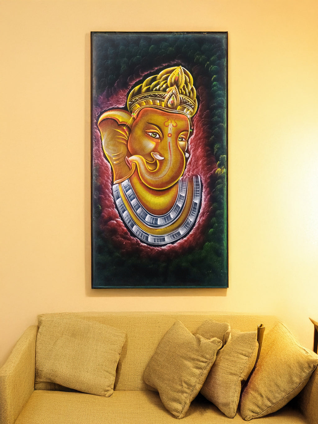 Hand-Painted Velvet Wall Art – Lord Ganesha (Without Frame) - Rudrajap