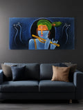 Hand-Painted Velvet Wall Art – Krishna with Flute and Peacock (Without Frame) - Rudrajap