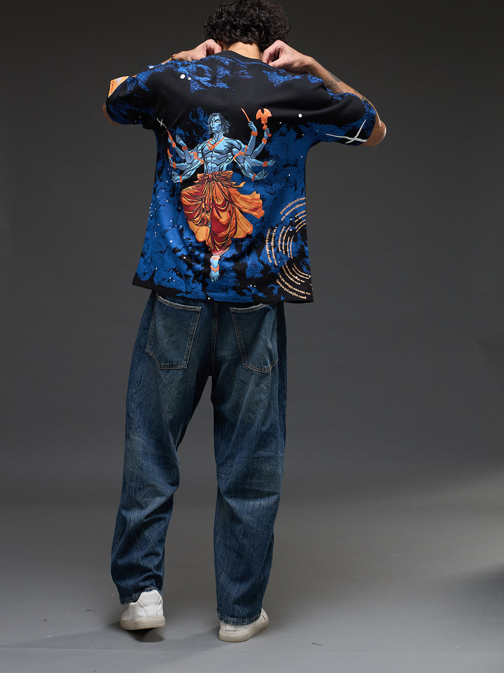 Rudrajap Vishwaroop oversized T-shirt featuring bold graphic design and relaxed fit, displayed on a plain background.