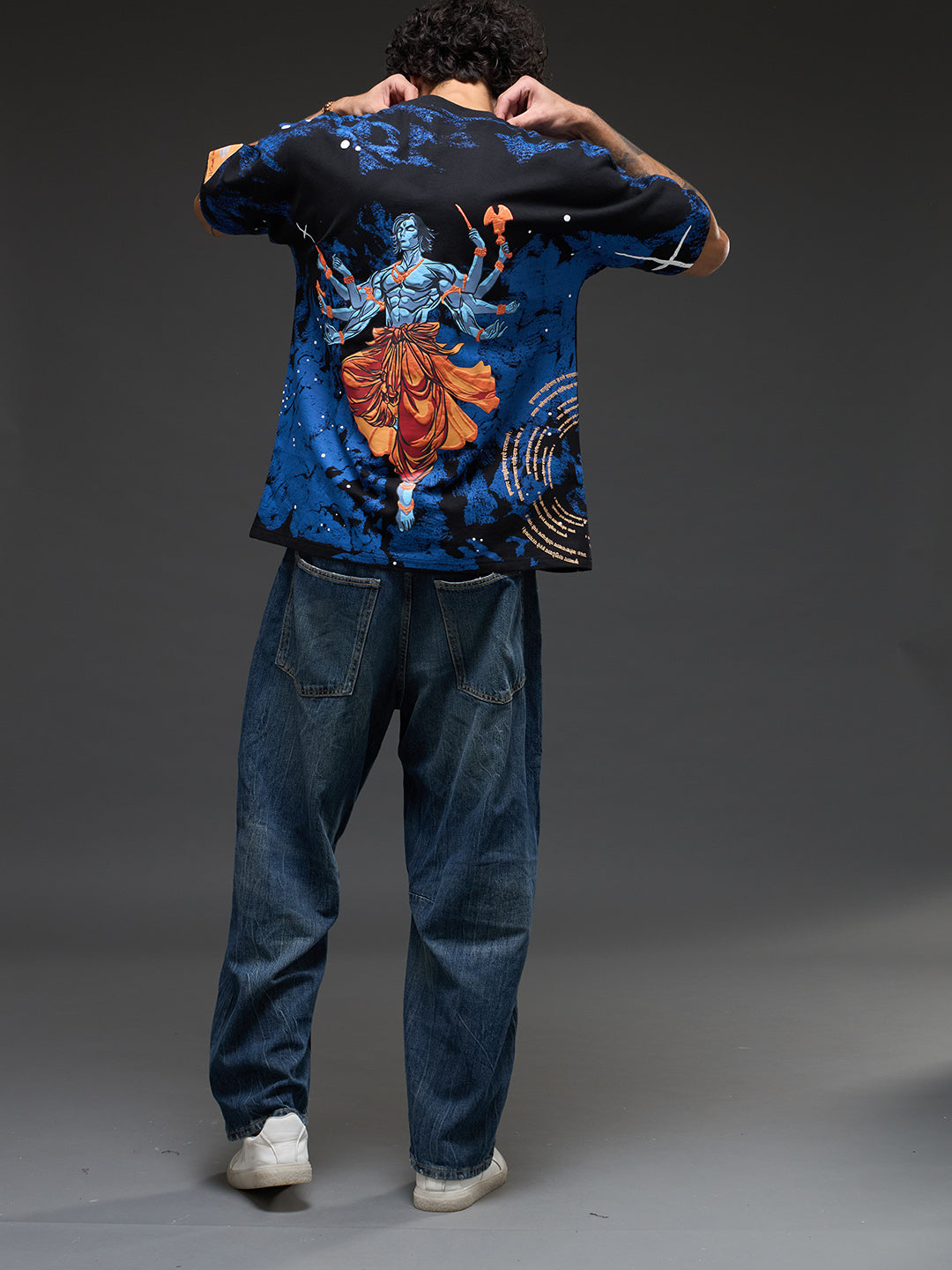 Rudrajap Vishwaroop oversized T-shirt featuring bold graphic design and relaxed fit, displayed on a plain background.