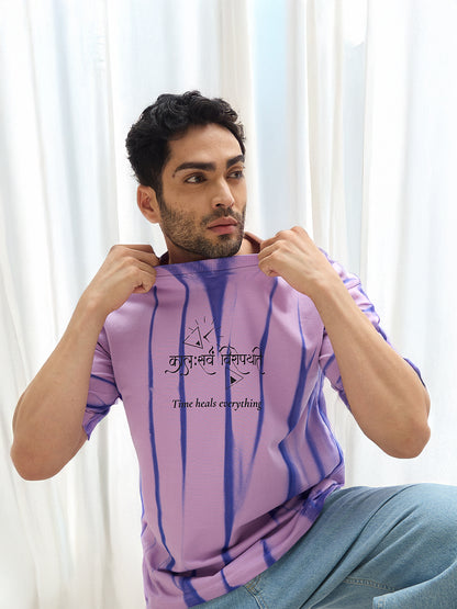 Lavender Spray Print T-Shirt – "कालः सर्वं विरोपयति" (Time Heals Everything)