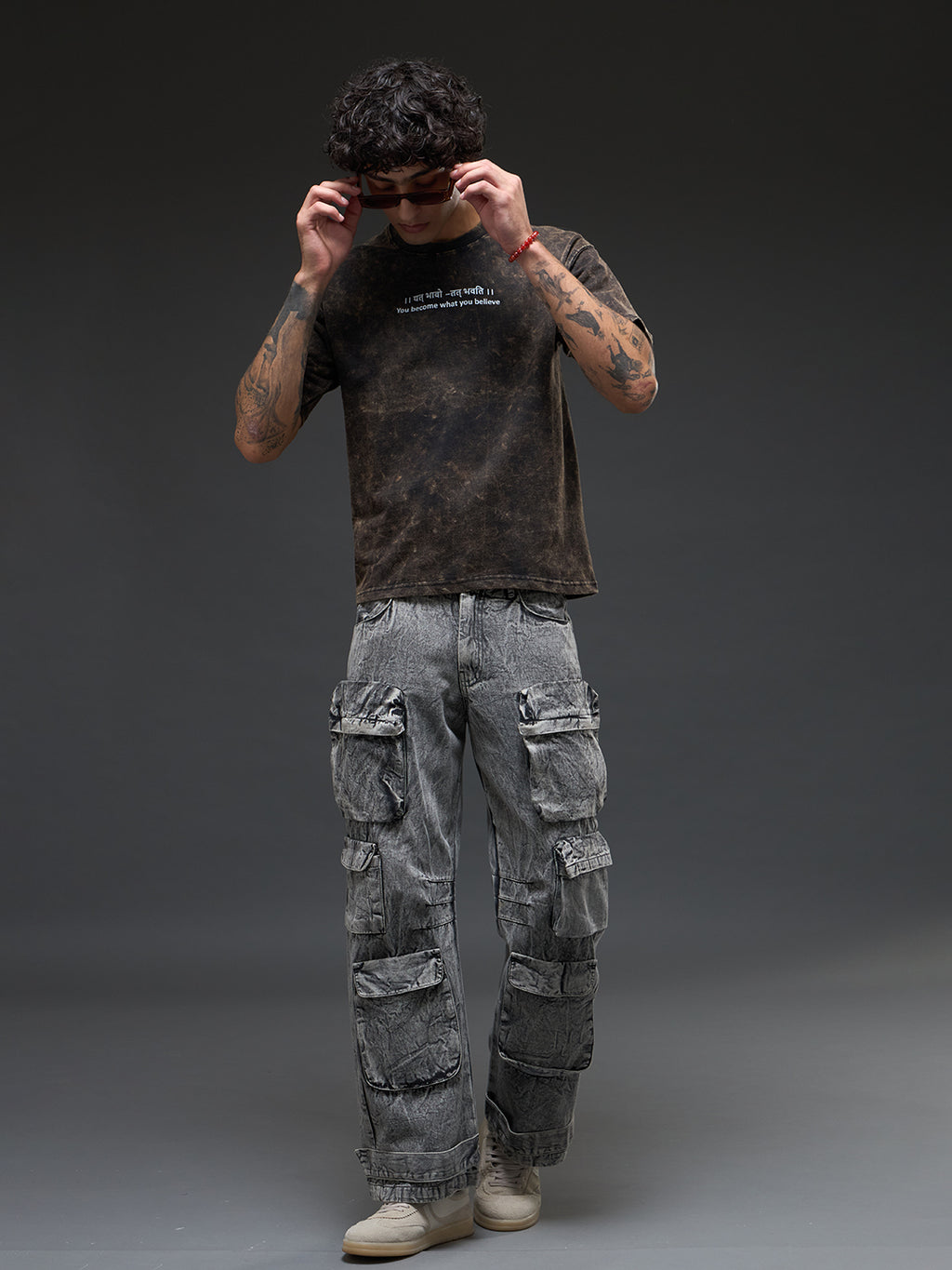 Rudrajap oversized T-shirt pack with three burnout tees in grey, royal blue, and black, laid out flat for display.