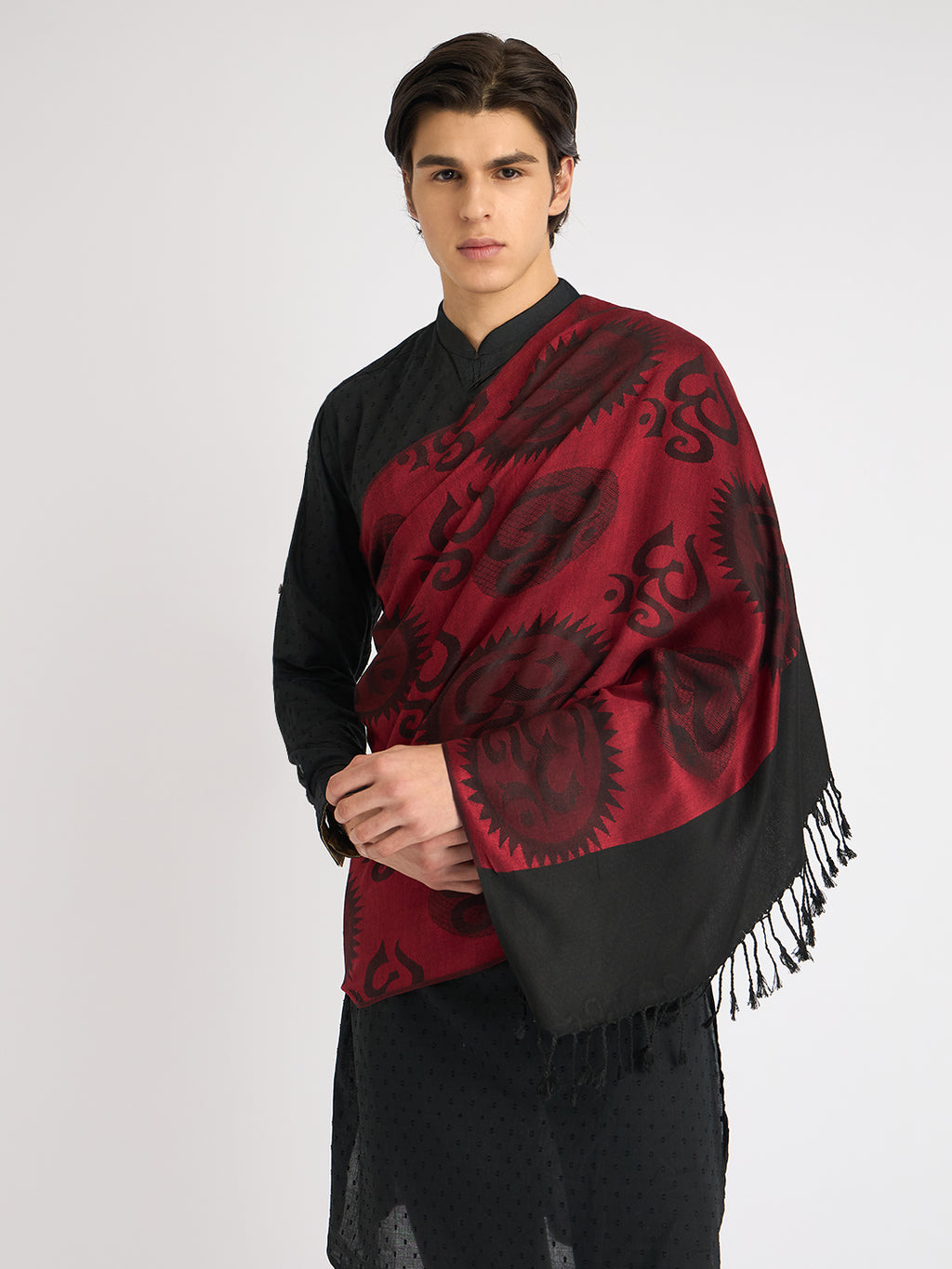 OM Printed (Red and Black) Stole for Men and Women by Rudrajap - Rudrajap