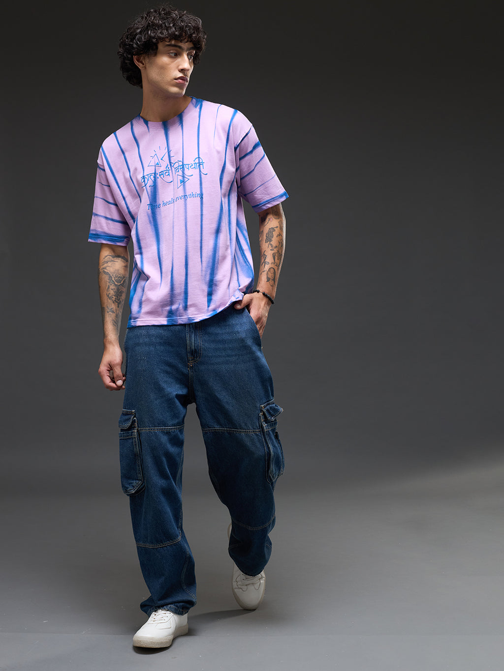 Lavender Spray & Puff Print Oversized T-shirt by Rudrajap featuring lavender graphic and relaxed fit for casual wear