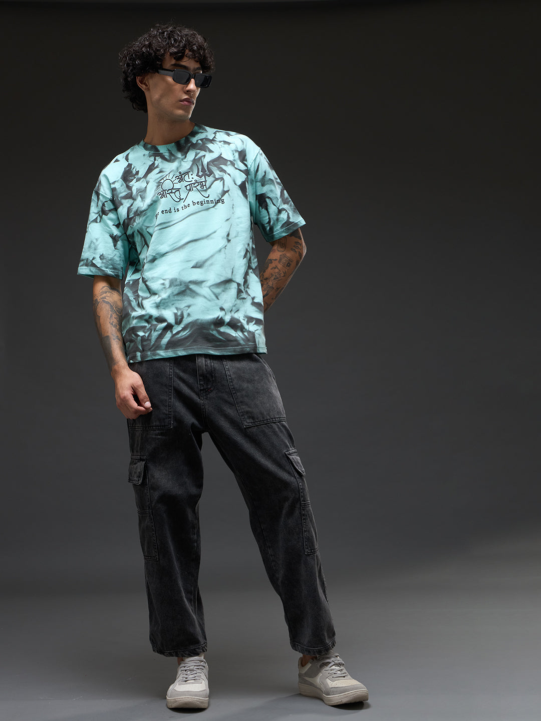 Mint green oversized T-shirt with spray and puff print design by Rudrajap, featuring a relaxed fit and casual style.