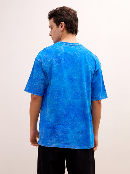 Royal Blue Acid Wash Oversized T-Shirt - "।। अंतः अस्ति प्रारंभः ।।"  Sanskrit quotes - Rudrajap