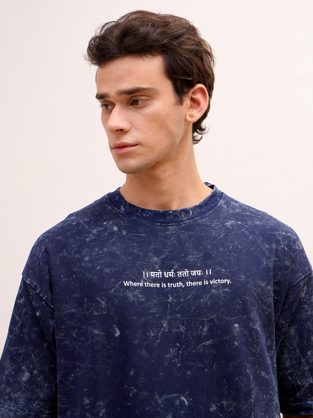 The Victory Set – Indigo Blue Hoodie & T-Shirt Combo (प्रबलः कर्मसिद्धान्तः | यतो धर्मः ततो जयः) - Rudrajap