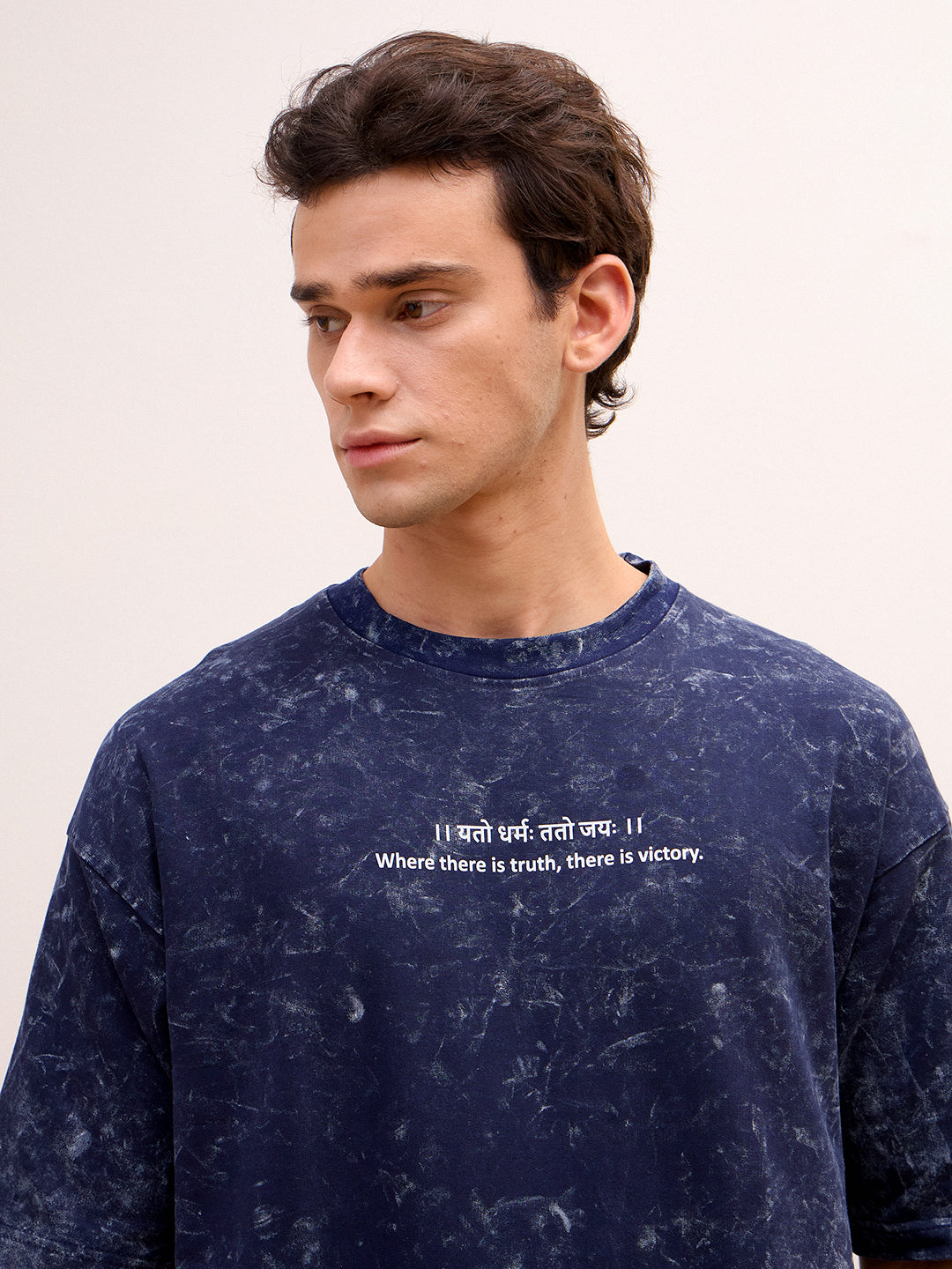 The Victory Set – Indigo Blue Hoodie & T-Shirt Combo (प्रबलः कर्मसिद्धान्तः | यतो धर्मः ततो जयः) - Rudrajap