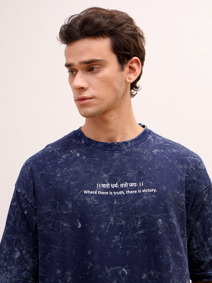 The Victory Set – Indigo Blue Hoodie & T-Shirt Combo (प्रबलः कर्मसिद्धान्तः | यतो धर्मः ततो जयः) - Rudrajap