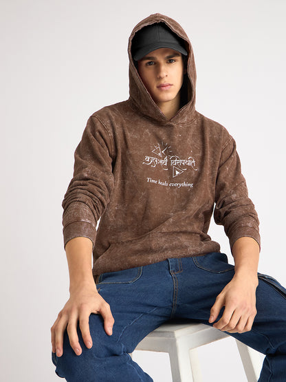 Brown Acid Wash Oversized Hoodie – "कालः सर्वं विरोपयति" (Time Heals Everything) - Rudrajap