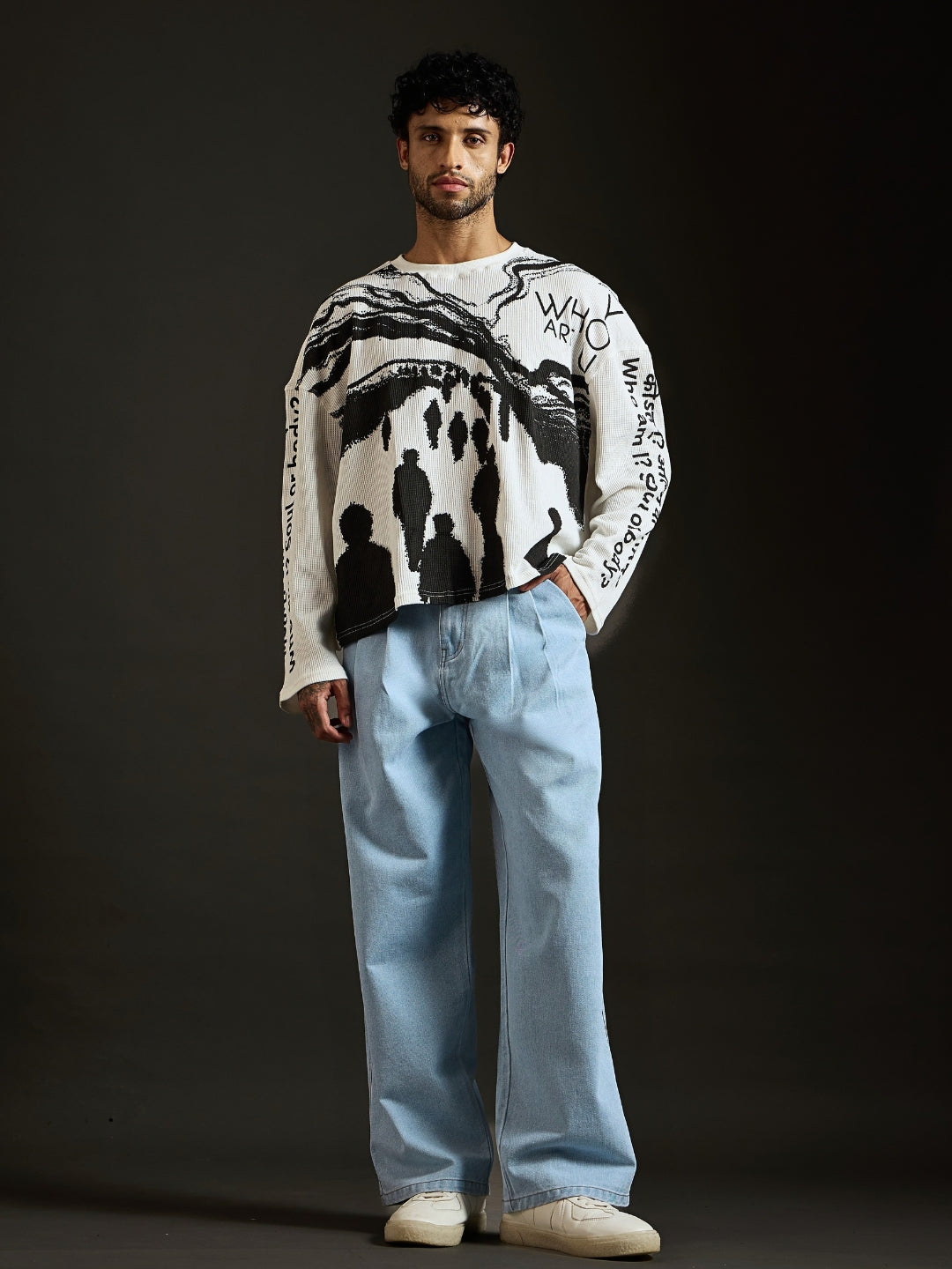 Koham | Ivory Oversized Waffle Long Sleeve Tee