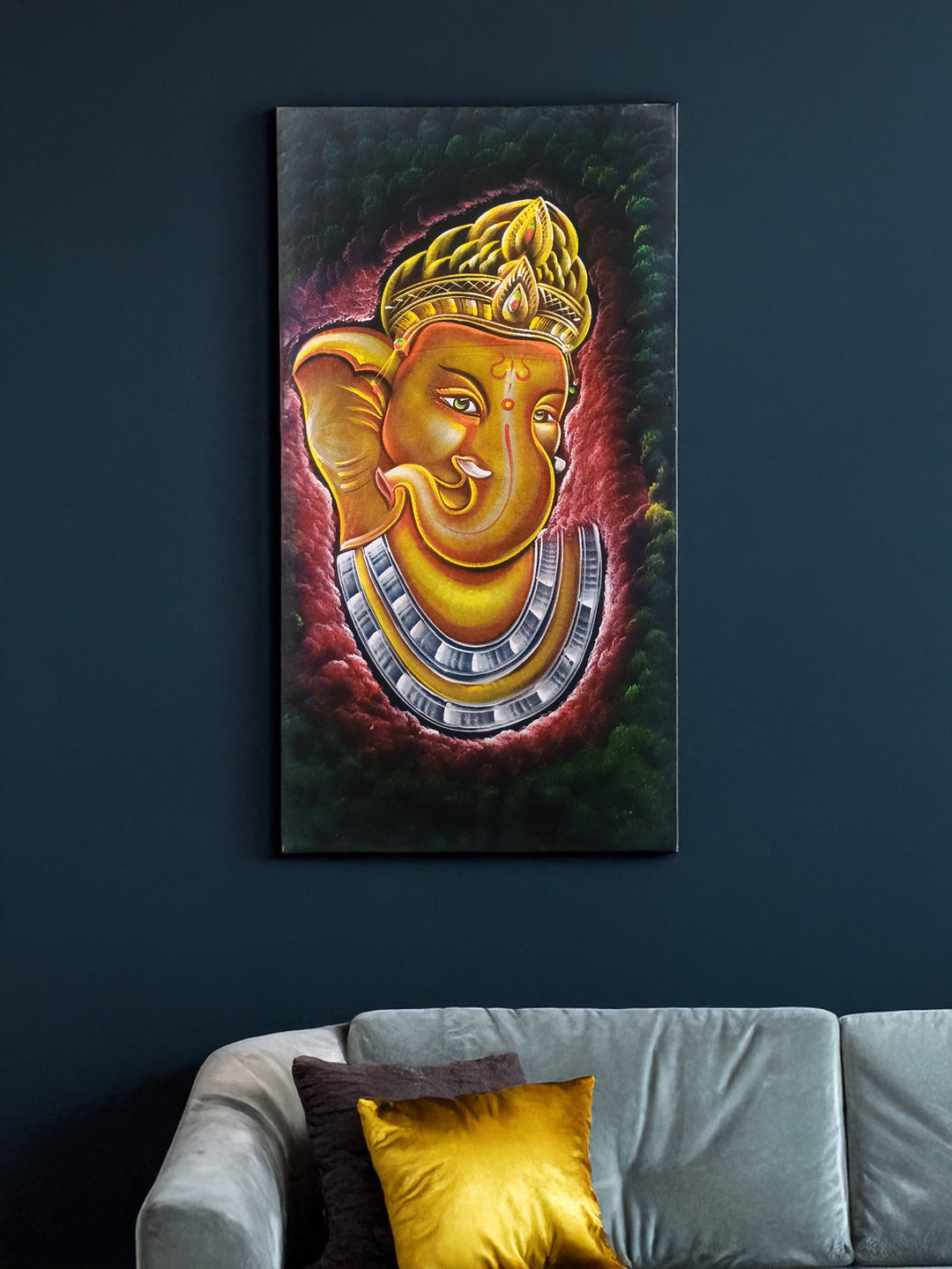 Hand-Painted Velvet Wall Art – Lord Ganesha (Without Frame) - Rudrajap