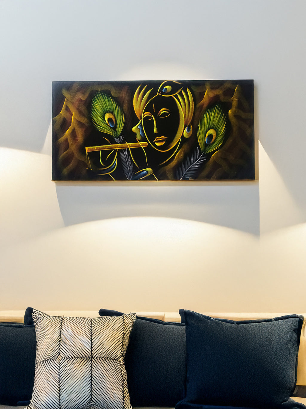Hand-Painted Velvet Wall Art – Krishna with Flute - Rudrajap