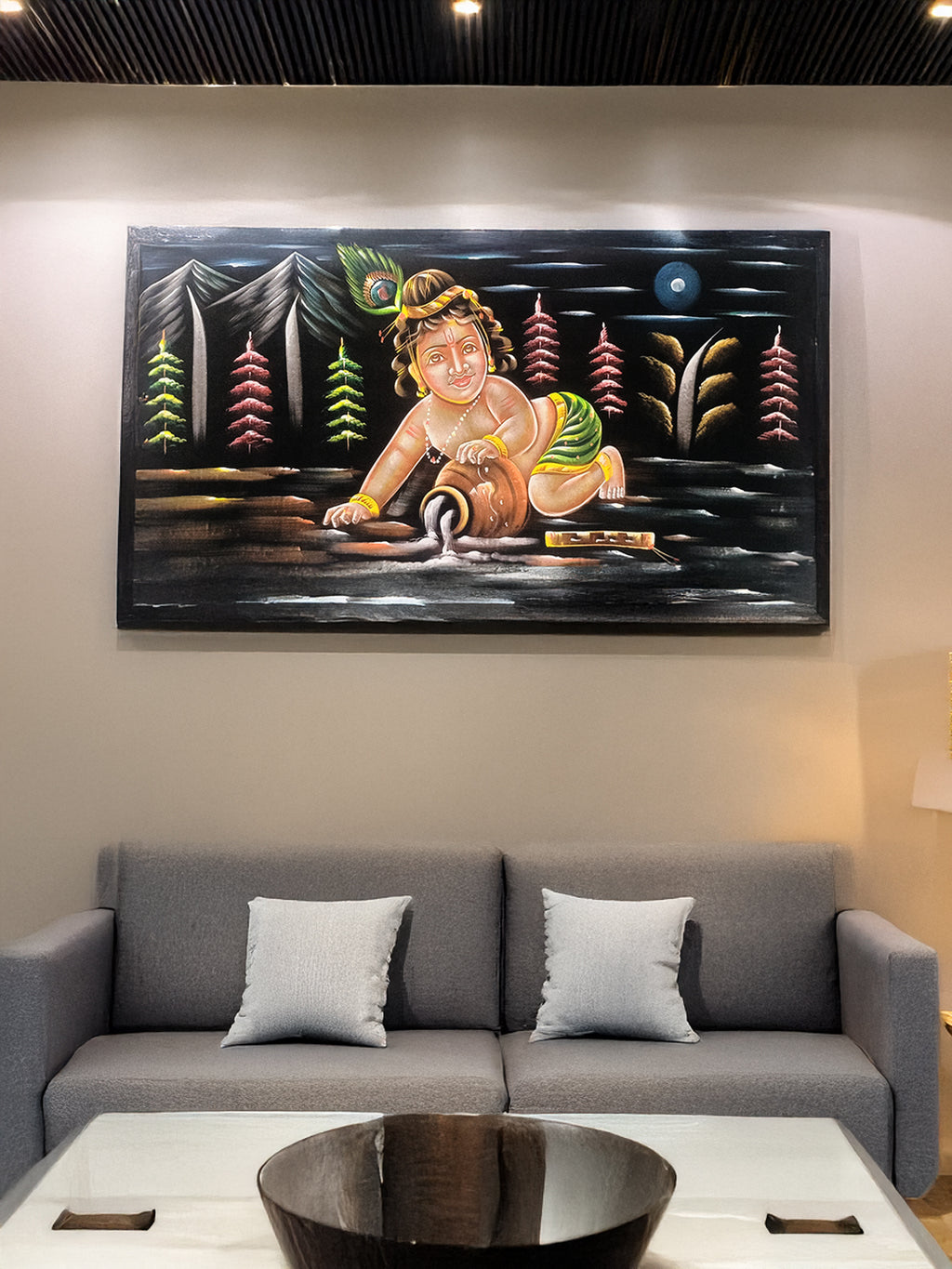 Hand-Painted Velvet Wall Art – Bal Krishna (Without Frame) - Rudrajap