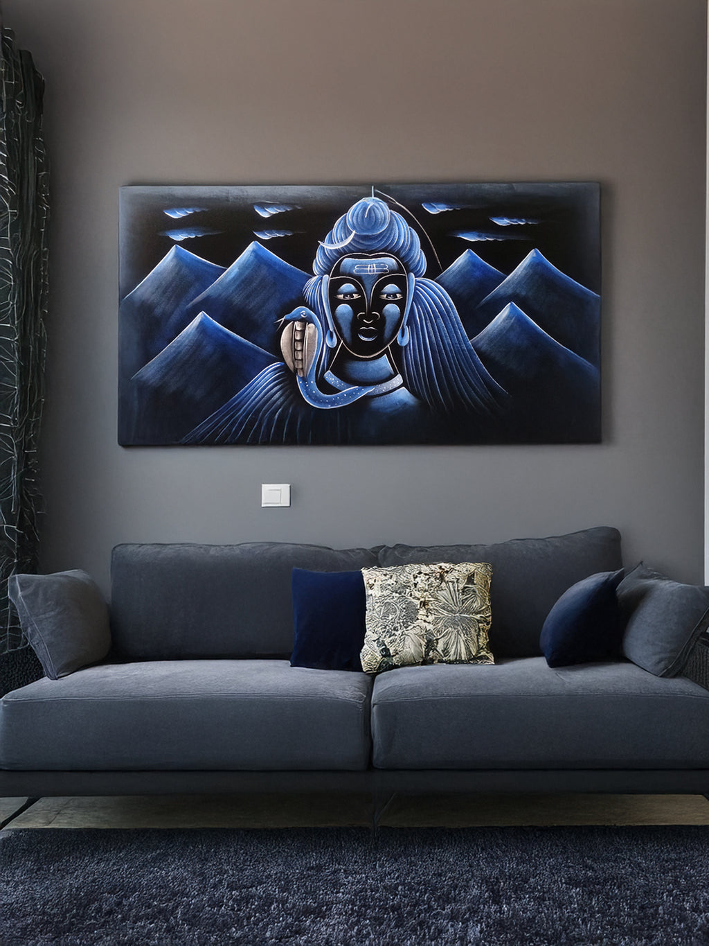 Hand-Painted Velvet Wall Art – Lord Shiva in Kailash Parvat (Without Frame) - Rudrajap