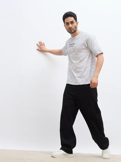 White Acid Wash Oversized T-Shirt – “अनुगच्छतु प्रवाहं” Sanskrit Quote