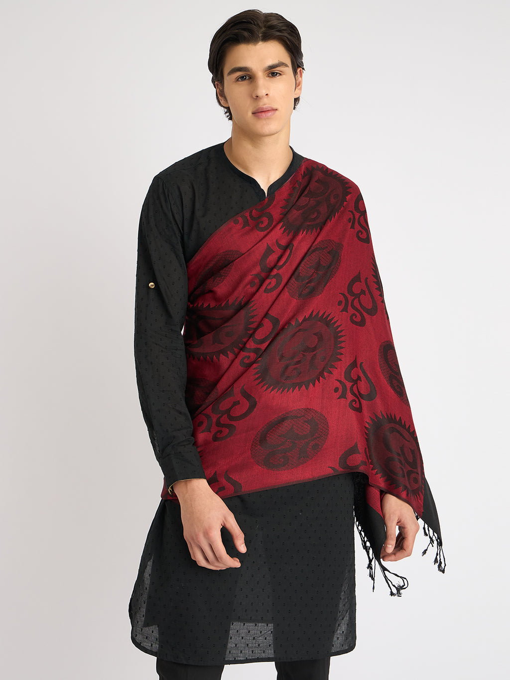 OM Printed (Red and Black) Stole for Men and Women by Rudrajap - Rudrajap